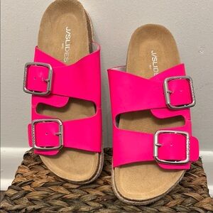 Never been worn J/Slides Hot Pink Leather Sandals